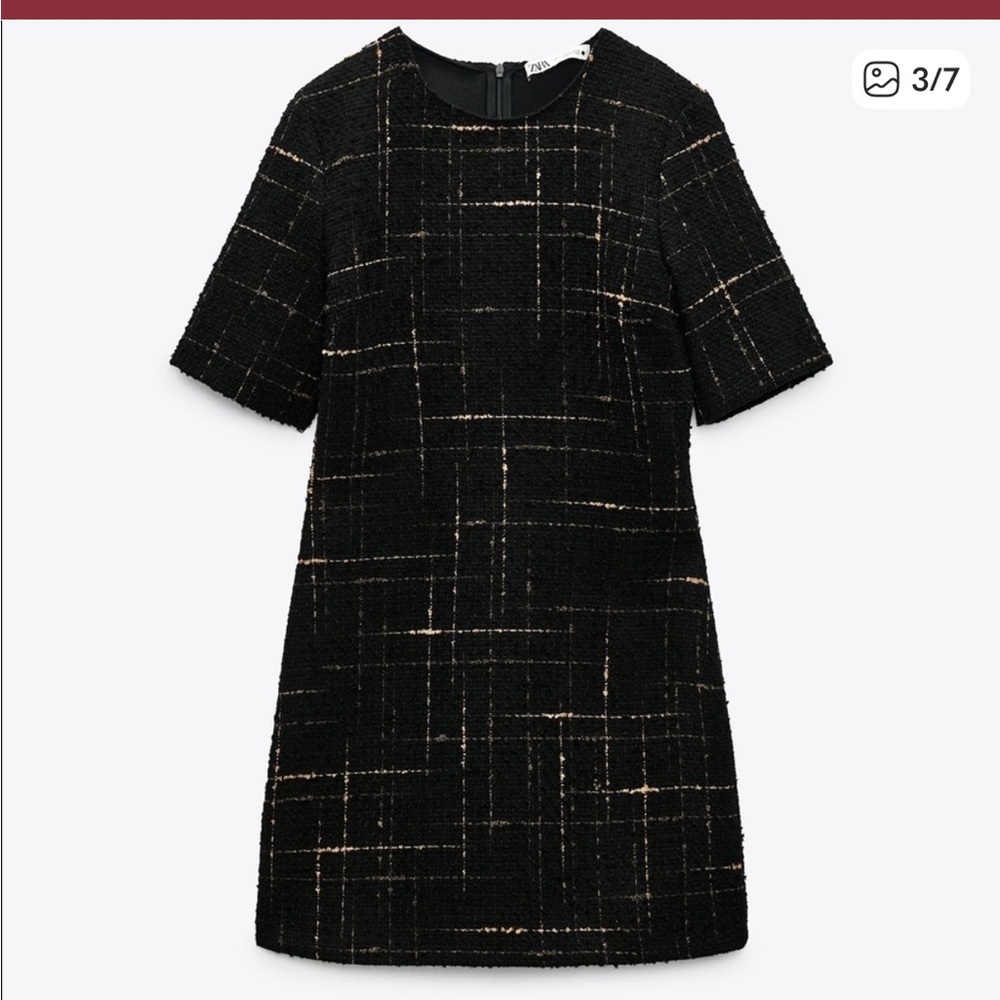 Zara Black Boucle Tweed Mini Shift Dress Size S - Picture 14 of 15